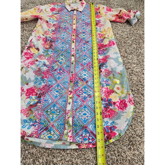 Aratta Silent Journey Floral Embroidered Tunic Shirt Dress Size L Boho Chic - Picture 9 of 12